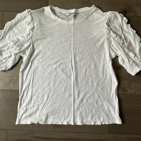 EXPRESS WOMENS RUFFLED SHORT SLEEVE SHIRT TOP - Picture 1 of 2